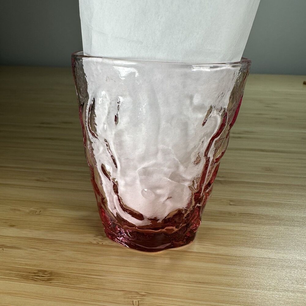 Vintage Morgantown Seneca Driftwood Crinkle Pink 6oz Lowball Glasses 4 pcs MCM - Picture 5 of 8